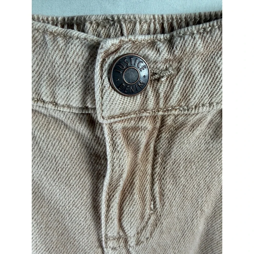 Justice Girls Tan Cargo Pants Cotton Denim Utility Trousers Size 7 wide leg‎
